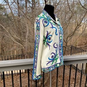 Vintage 60s Silkscreen Mod Fanciful Floral Print Button Down Shirt Top